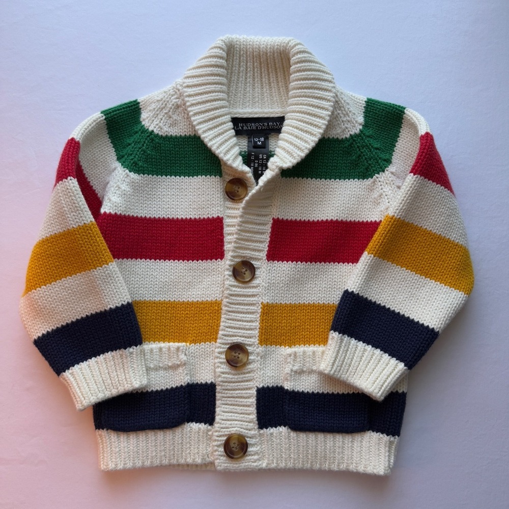 Iconic Hudson's Bay Heritage Stripe Cardigan Collar Button Front Toddler‎ 12-18M